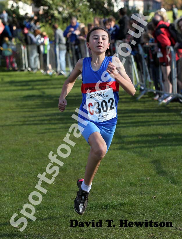 Beth Barlow (Manchester Harriers) winning the under-13 girls Northern Cross Country Relay, Graves Park, Sheffield.